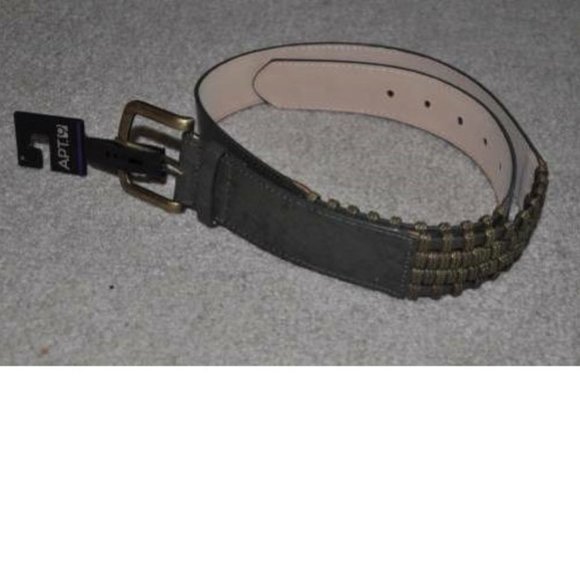 Womens Ribbed Link Belt Apt 9 34" Medium Gold Hardware Olive Green Fx Leather - Picture 2 of 4